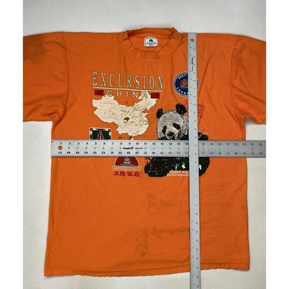 VINTAGE Excursion China Giant Panda Graphic T-shirt Men Large Orange USA 90s - Picture 11 of 11